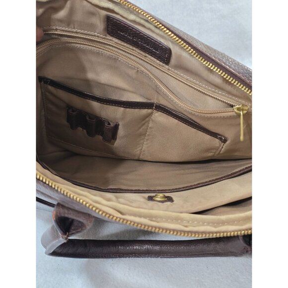 Mark & Graham Brown Leather Briefcase With Gold Hardware & Adjustable Strap - Picture 4 of 11